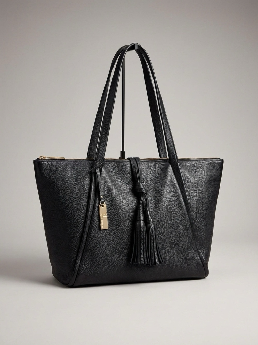 Vince Camuto Black Leather Tassel Tote
